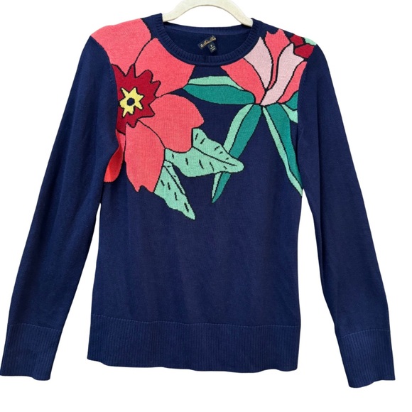 Brooks Brothers Sweaters Women's Floral Silk-Cashmere Navy Sweater Medium - Picture 1 of 4